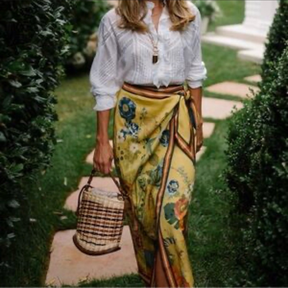 Alemais Yellow Floral Midi Wrap Skirt - Picture 2 of 9